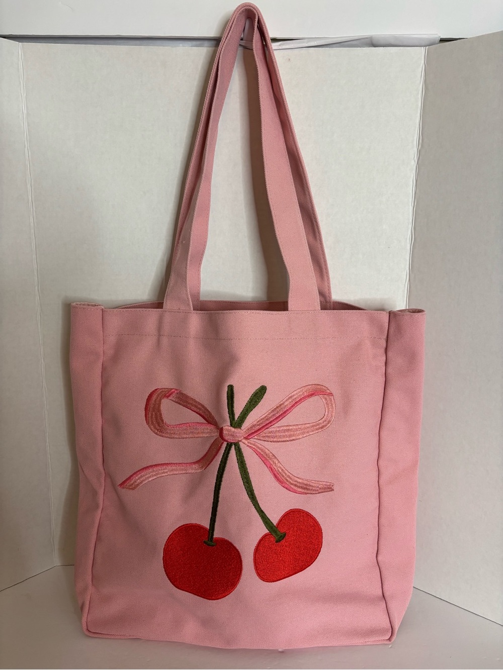 Lady Jane Pink Cherry Tote Bag with Embroidered Bow